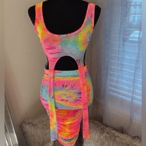 Cute 2piece color block set top and skirt